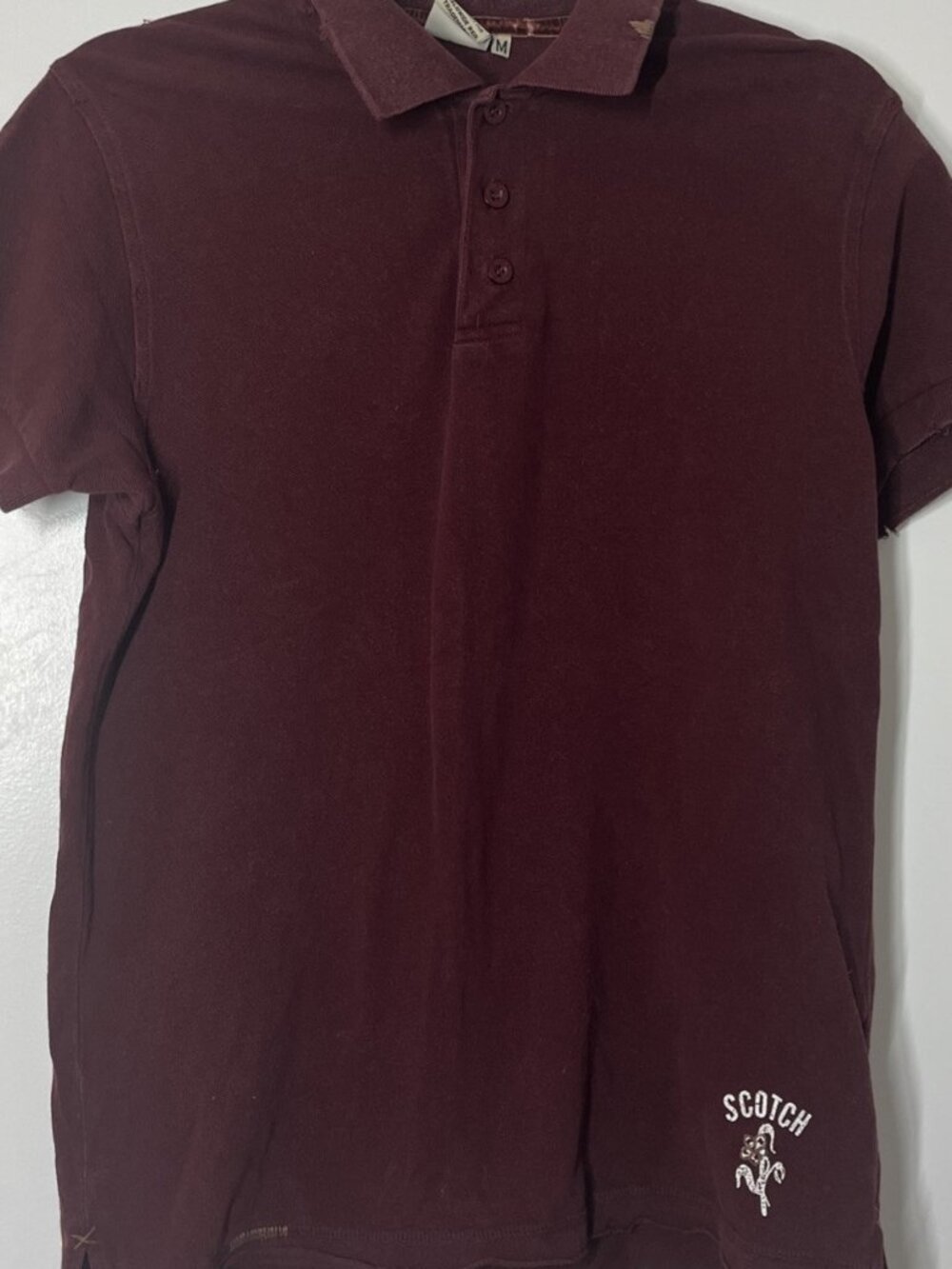 Scotch And Soda Maroon Burgundy Medium Distressed Polo Men’s